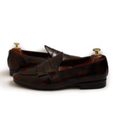 Brown Two Tone Cow Leather With Tie & Fringes Shoes For Men