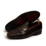 Brown Two Tone Cow Leather With Tie & Fringes Shoes For Men