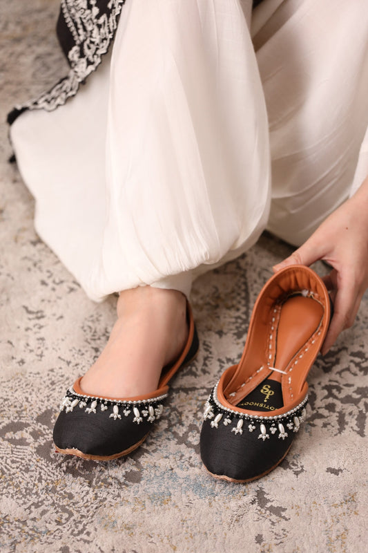 Pearl Aura Hand-Embellished Silk Khussa For Women