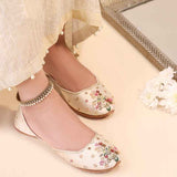 Ombre Oasis White Handcrafted Floral Khussa For Women