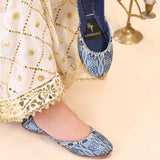 Bandhani Cobalt Green & Blue Mirror Work Khussa For Women