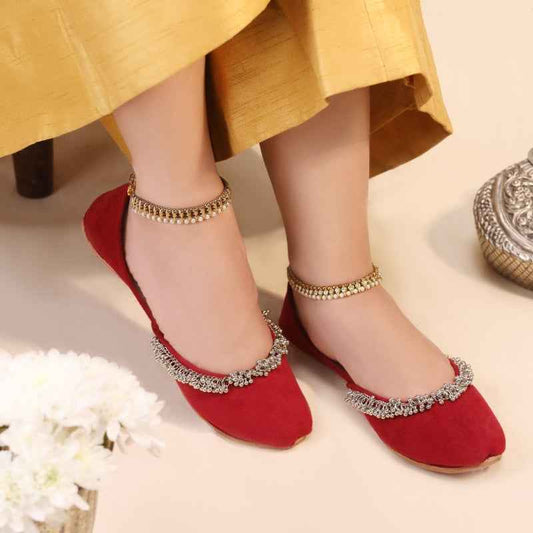 Velvet Beaded Party Khussa For Women
