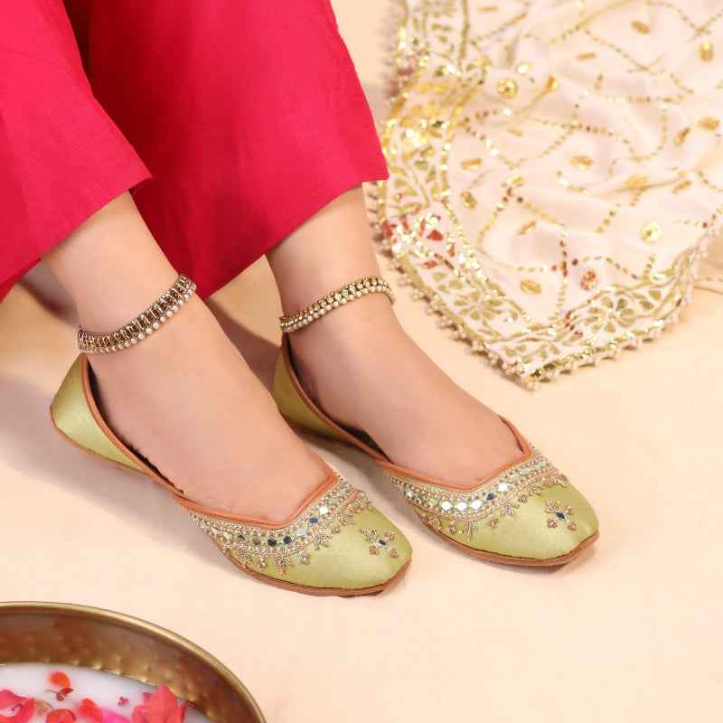Mehfil Mirror Embellished Suede Khussa For Women
