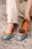 Dastoor Aqua Blue Embellished Khussa For Women