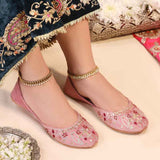 Blush Pink Floral Embellished Velvet Khussa For Women