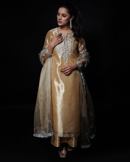 Ayla Golden Embroidered 3-Piece Formal Suit For Women