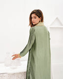 Pleated Silk Tunic with Organza Dupatta & Raw Silk Pants For Women