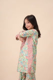 Girls Light Green Floral Printed Suit – Fresh and Vibrant Look For Girls