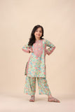 Girls Light Green Floral Printed Suit – Fresh and Vibrant Look For Girls