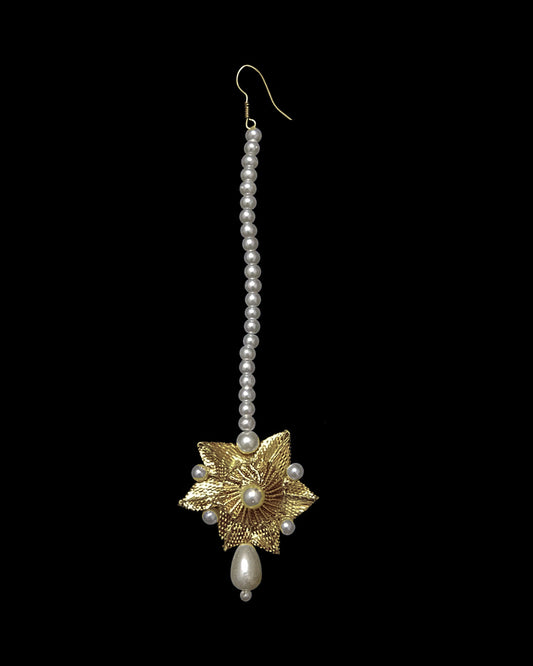 Nargis Golden Teeka – Handmade with Gota & Pearls For Women