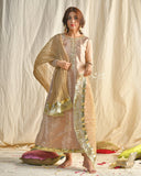 Konpal Rose Gold Embroidered 3-Piece Kalidar Suit For Women