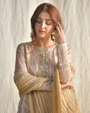 Konpal Rose Gold Embroidered 3-Piece Kalidar Suit For Women