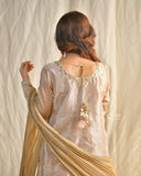 Konpal Rose Gold Embroidered 3-Piece Kalidar Suit For Women