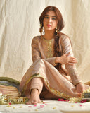 Konpal Rose Gold Embroidered 3-Piece Kalidar Suit For Women