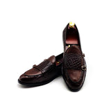Black & Brown Leather With Silver Buckle Shoes for Men