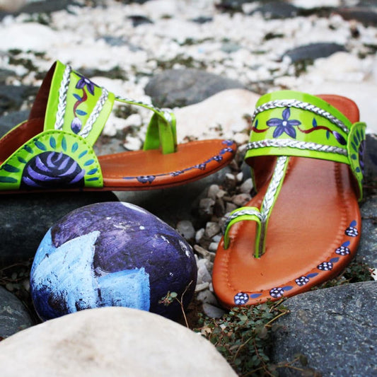 Lime Light Hand-Painted Kolhapuri Sandals For Women