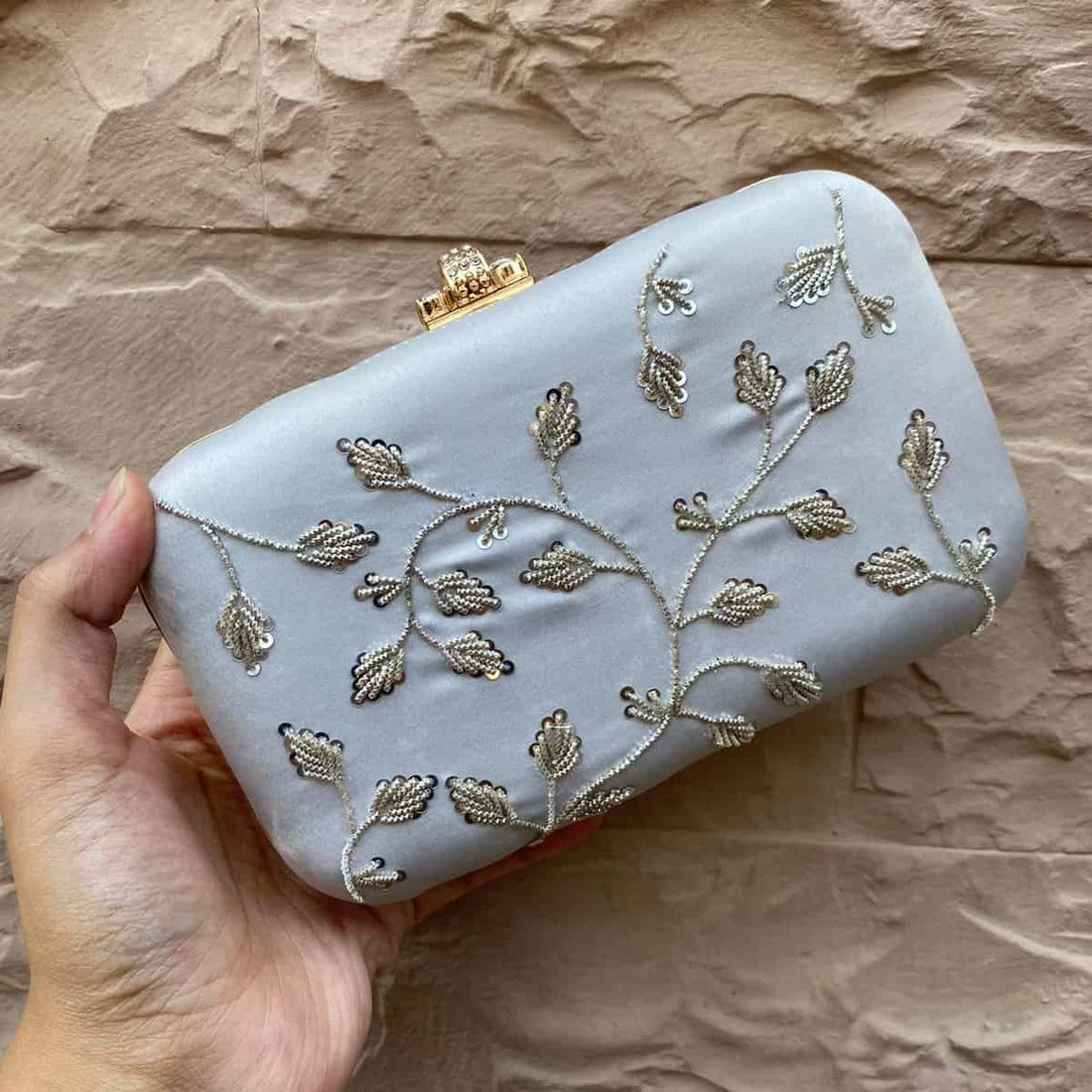 Silver Grey Zardozi Clutch – A Regal Elegance For Bridal/Wedding