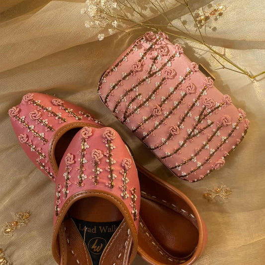 Nissa Kashmiri Chai Pink Clutch & Jutti Set For Wedding