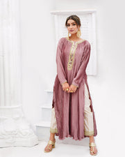 Royal Mauve Pleated Silk 3-Piece Suit with Zari Net Dupatta For Women