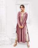 Royal Mauve Pleated Silk 3-Piece Suit with Zari Net Dupatta For Women