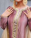 Royal Mauve Pleated Silk 3-Piece Suit with Zari Net Dupatta For Women