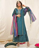 Morzaadi Embroidered Cotton Silk 3-Piece Suit For Women