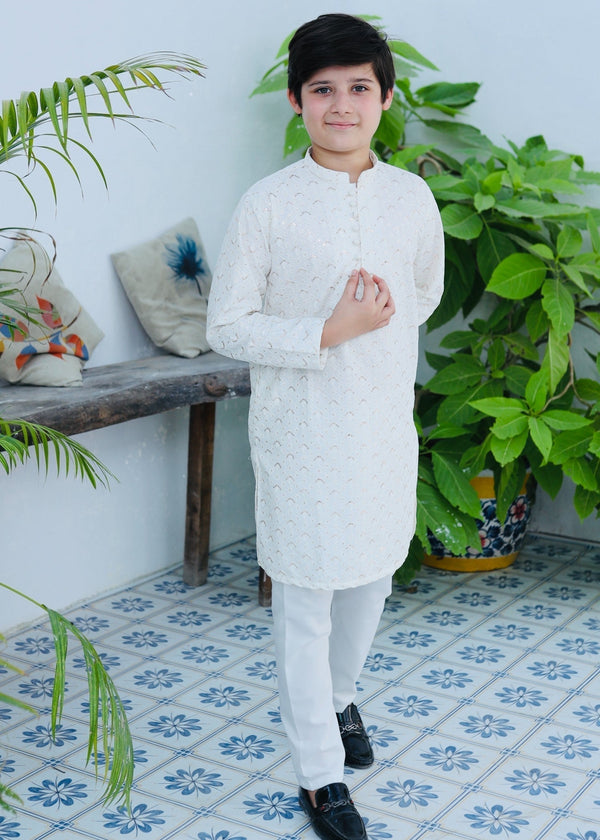 White Mysore Kurta – Festive Wear for Boys