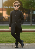 Black Jamawar Sherwani – Formal Wedding Wear for Boys