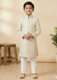 Cream Jamawar Sherwani – Classic Wedding Wear for Boys
