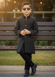 Black Jamawar Sherwani – Formal Wedding Wear for Boys