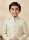Cream Jamawar Sherwani – Classic Wedding Wear for Boys