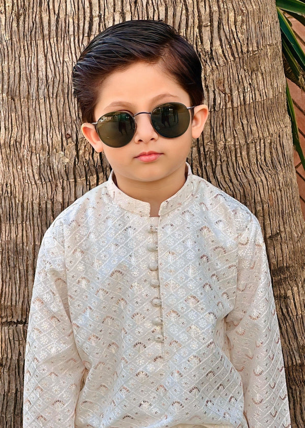 White Mysore Kurta – Festive Wear for Boys