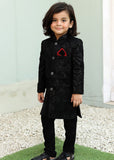 Caviar Black Raw Silk Sherwani – Royal Wedding Wear for Boys