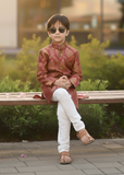 Maroon & Gold Jamawar Sherwani – Elegant Wedding Wear for Boys