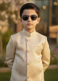 Gold Jamawar Sherwani – Royal Wedding Wear for Boys