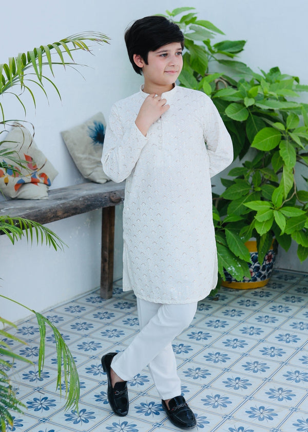 White Mysore Kurta – Festive Wear for Boys