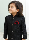 Caviar Black Raw Silk Sherwani – Royal Wedding Wear for Boys