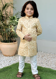 Cream Goldenrod Sherwani – Elegant Wedding Wear for Boys