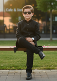 Black Jamawar Sherwani – Formal Wedding Wear for Boys