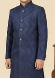 Navy Blue Jamawar Sherwani – Formal Wedding Wear for Boys