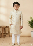 Cream Jamawar Sherwani – Classic Wedding Wear for Boys