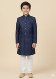 Navy Blue Jamawar Sherwani – Formal Wedding Wear for Boys