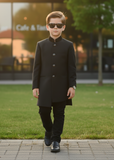 Black Jamawar Sherwani – Formal Wedding Wear for Boys