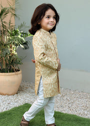 Cream Goldenrod Sherwani – Elegant Wedding Wear for Boys