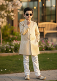 Gold Jamawar Sherwani – Royal Wedding Wear for Boys