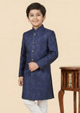 Navy Blue Jamawar Sherwani – Formal Wedding Wear for Boys