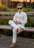 White Smoke Jamawar Sherwani – Elegant Wedding Wear for Boys