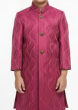 Cherry Red Jamawar Sherwani – Royal Wedding Wear for Boys