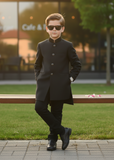 Black Jamawar Sherwani – Formal Wedding Wear for Boys