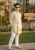 Gold Jamawar Sherwani – Royal Wedding Wear for Boys